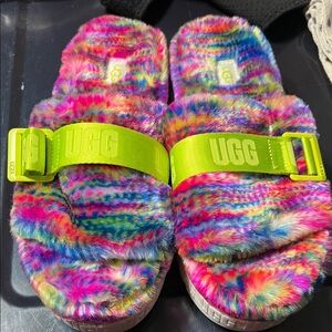 UGG Neon Rainbow Fluffy Sandals